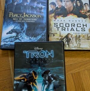 3 DVDS: Tron, Maze Runner, Percy Jackson